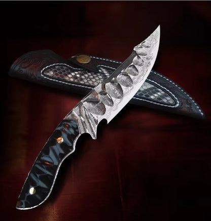 3.39 Inch Outdoor Full Tang Fixed Blade Knife, 67 Layers VG10 Steel, Ebony Wood Handle
