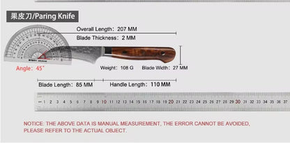 3.5 Inch Japanese Full Tang Paring Knife, Damascus Steel Blade, Iroonwood Handle