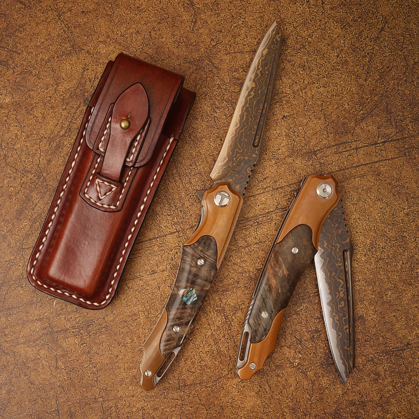 Spirit deed VG10 Core Copper Damascus Steel Purple Copper Aging Process Stable Wood Outdoor Camping Folding Knife Portable