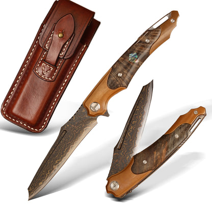 Spirit deed VG10 Core Copper Damascus Steel Purple Copper Aging Process Stable Wood Outdoor Camping Folding Knife Portable