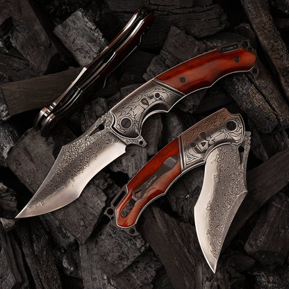SPIRIT DEED 4.13 Inch Japanese Pocket Folding Knives,67 Layers Forged Pattern Damascus Steel ,Dyed Bone handle