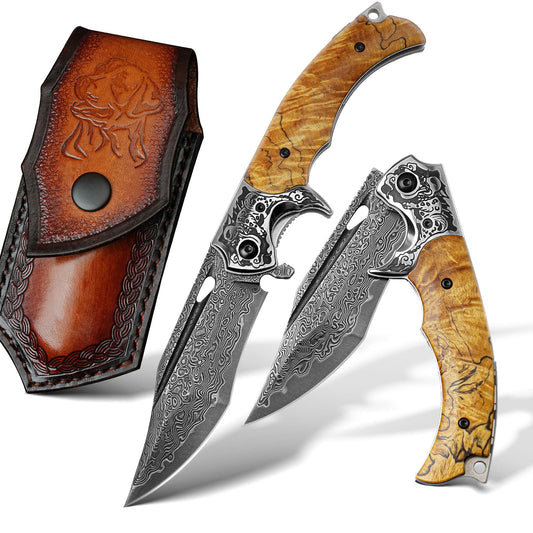SPIRIT DEED 3.62 Inch Portable Folding Pocket Knife, Damascus Steel 67 Layers, Stable Handle, Clip