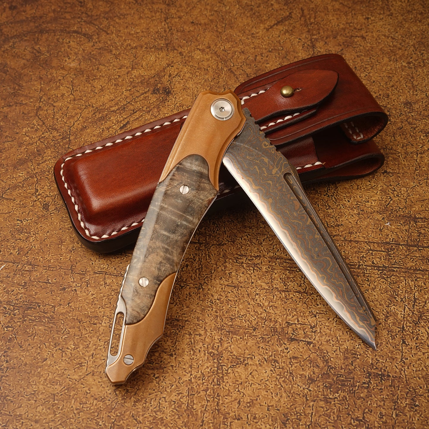 Spirit deed VG10 Core Copper Damascus Steel Purple Copper Aging Process Stable Wood Outdoor Camping Folding Knife Portable