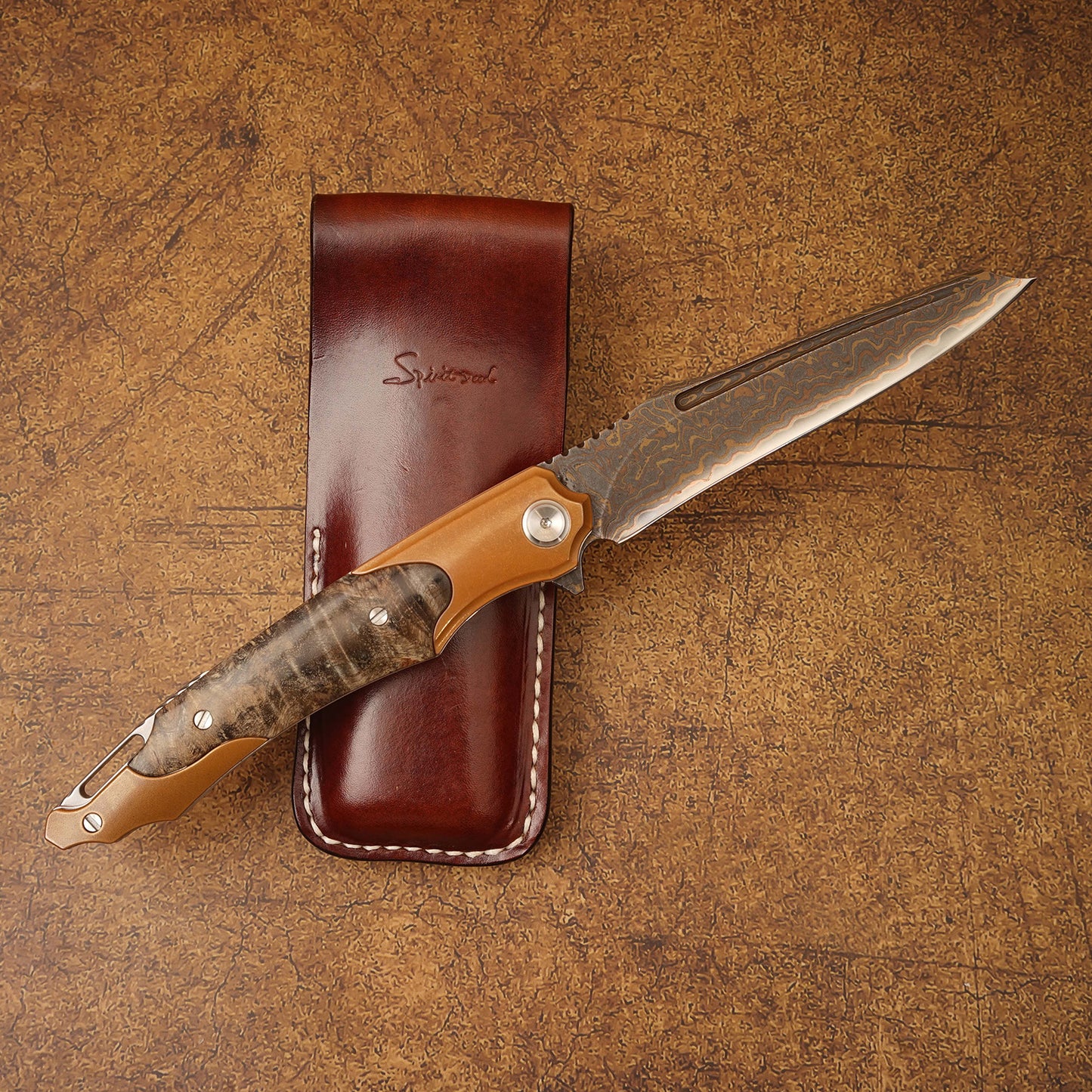 Spirit deed VG10 Core Copper Damascus Steel Purple Copper Aging Process Stable Wood Outdoor Camping Folding Knife Portable