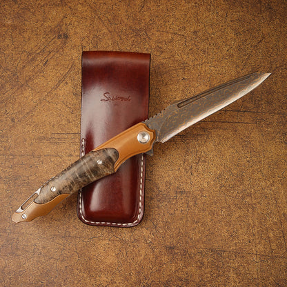 Spirit deed VG10 Core Copper Damascus Steel Purple Copper Aging Process Stable Wood Outdoor Camping Folding Knife Portable