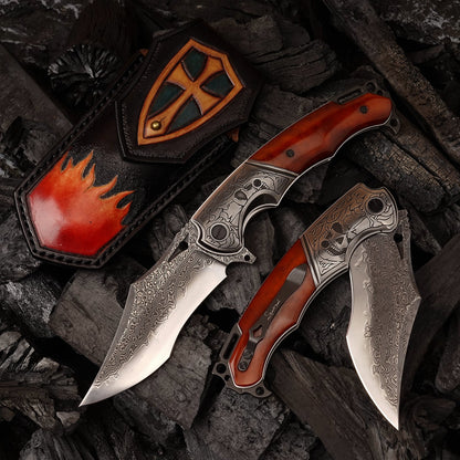 SPIRIT DEED 4.13 Inch Japanese Pocket Folding Knives,67 Layers Forged Pattern Damascus Steel ,Dyed Bone handle