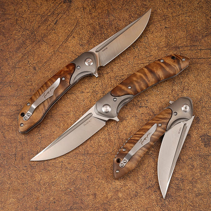 3.54In High Carbon Steel Folding Knife, 154CM Steel, Stable White Shadow Handle