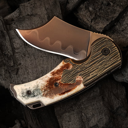 SPIRIT DEED 2.36 inch EDC portable outdoor camping RWL-34 steel cow bone handle