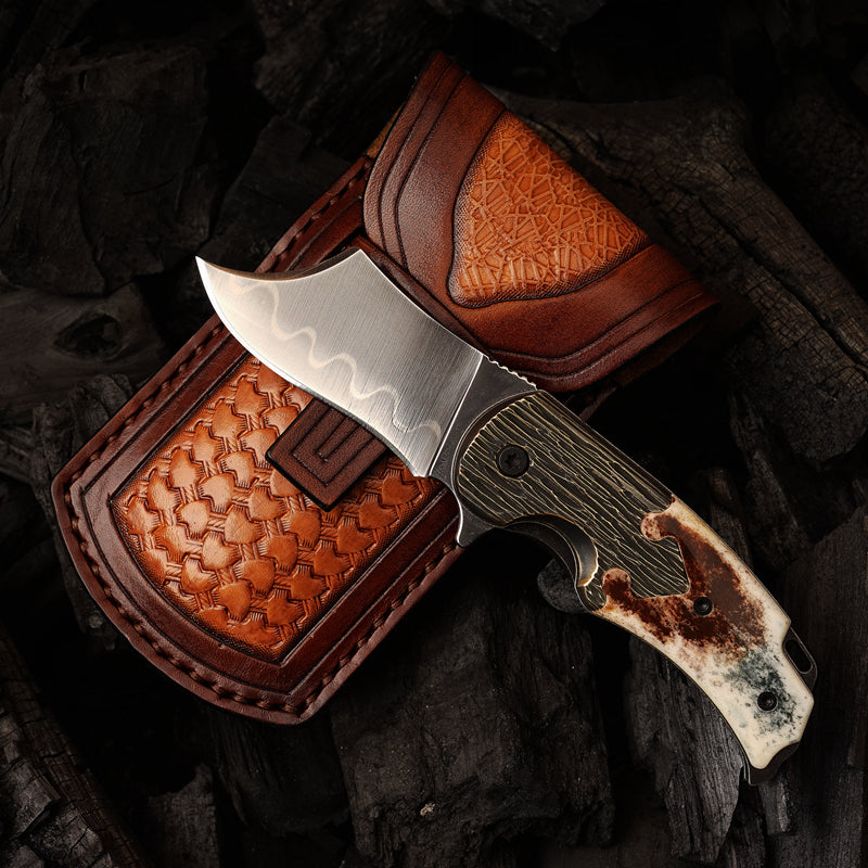 SPIRIT DEED 2.36 inch EDC portable outdoor camping RWL-34 steel cow bone handle