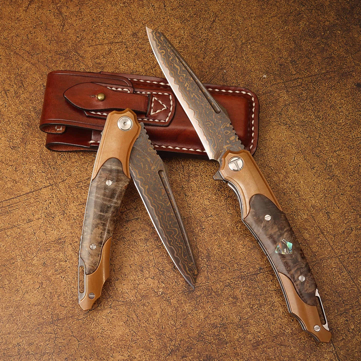 Spirit deed VG10 Core Copper Damascus Steel Purple Copper Aging Process Stable Wood Outdoor Camping Folding Knife Portable