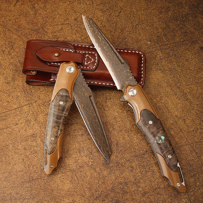 Spirit deed VG10 Core Copper Damascus Steel Purple Copper Aging Process Stable Wood Outdoor Camping Folding Knife Portable