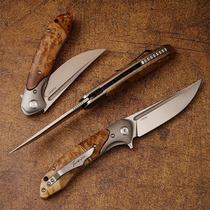 3.54In High Carbon Steel Folding Knife, 154CM Steel, Stable White Shadow Handle