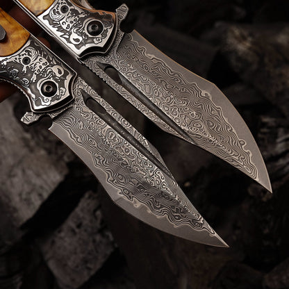 SPIRIT DEED 3.62 Inch Portable Folding Pocket Knife, Damascus Steel 67 Layers, Stable Handle, Clip