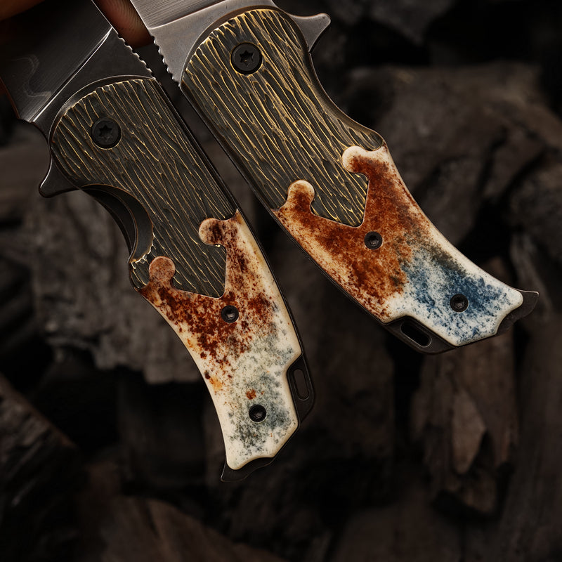 SPIRIT DEED 2.36 inch EDC portable outdoor camping RWL-34 steel cow bone handle