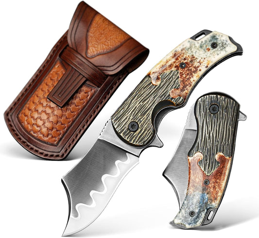SPIRIT DEED 2.36 inch EDC portable outdoor camping WRL-34 steel cow bone handle
