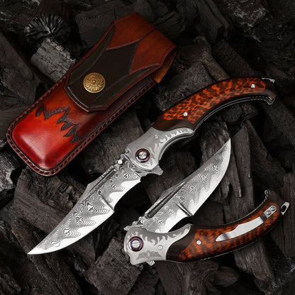 SPIRIT DEED 4.65 Inch Folding Blades Pocket Knife,67 Layer Damascus steel +VG10 Core,Ebony +Snakewood Handle