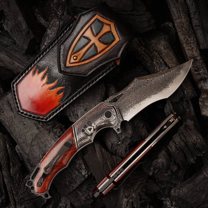 SPIRIT DEED 4.13 Inch Japanese Pocket Folding Knives,67 Layers Damascus Steel, Rosewood Handle