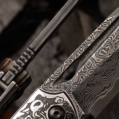 SPIRIT DEED 3.62 Inch Portable Folding Pocket Knife, Damascus Steel 67 Layers, Stable Handle, Clip