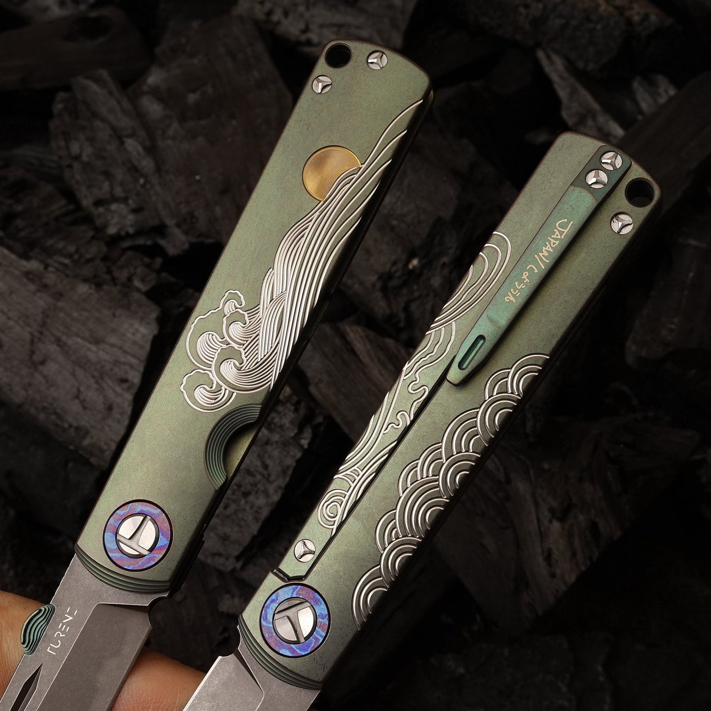 High Hardness Pocket Knife Camouflage，CPM-S35VN Powder Steel，Tc4 Titanium Alloy Handle