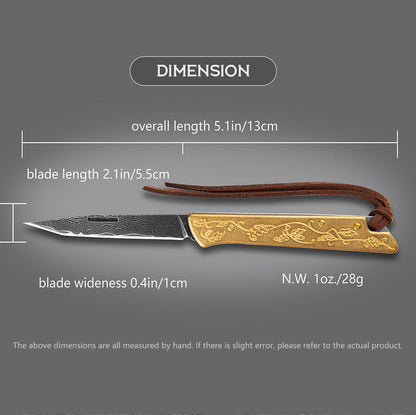 2.1 in Japanese Mini  Keychain Folding Pocket Knife,67 Layers Damascus Steel,Copper Handle