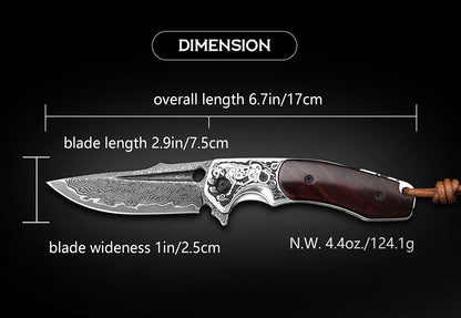 Handmade Japanese Vg10 Damascus Steel Pocket Knife,Rosewood Handle,Sheath,Liner Lock,