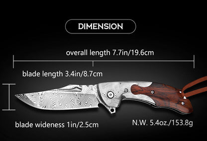 SPIRIT DEED 3.4 in Japanese Handmade Folding Pocket Knife,110 Layers Damascus Steel,Rosewood Handle,Liner Lock,Leather Sheath