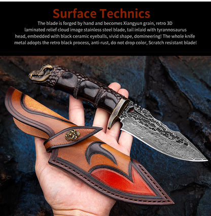TYRANNOSAURUS REX 3.9 Inch Outdoor Full Tang Fixed Blade Knife, 67 Layers VG10 Steel, Ebony Wood
