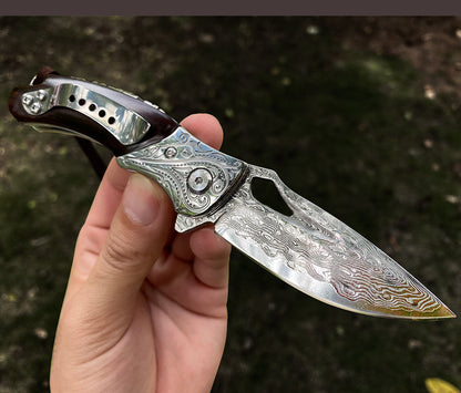 SPIRIT DEED 2.9 Inch Japanese Handmade Folding Knife with Pocket Clip,Vg10 Damascus Steel ,Leather Sheath,Rosewood Handle