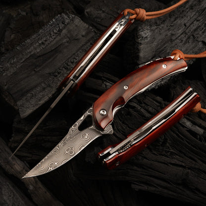 SPIRIT DEED 2.95in Japanese Handmade Folding Knives, VG10 Damascus Steel,Rosewood Handle