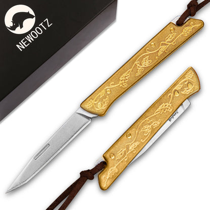 2.1 in Japanese Mini  Keychain Folding Pocket Knife,14C27 Steel Blade,Copper Handle