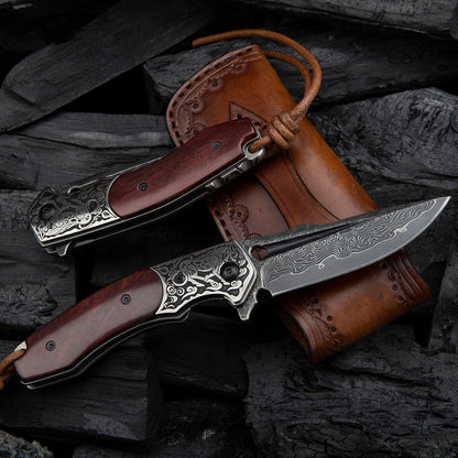 Handmade Japanese Vg10 Damascus Steel Pocket Knife,Rosewood Handle,Sheath,Liner Lock,