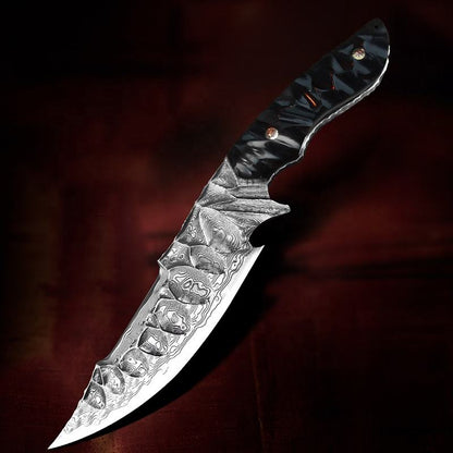 3.39 Inch Outdoor Full Tang Fixed Blade Knife, 67 Layers VG10 Steel, Ebony Wood Handle
