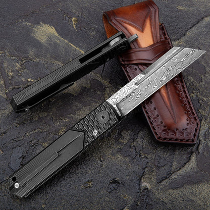 3.3 Inch Japanese Higonokami Folding Knife,103 Layers Damascus Steel,Titanium Handle