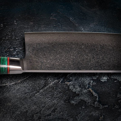 7 Inch Japanese Chopping Chopper Knife,103 Layers Damascus Steel,Black Sandalwood + Turquoise+G10 Handle