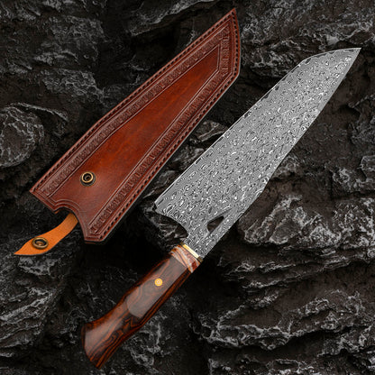 8 Inch Japanese Kitchen Knife, Vg 10 Core Damascus Steel, Desert Iron Wood Handle