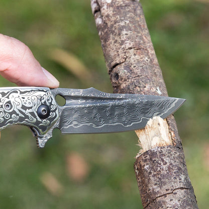 Handmade Japanese Vg10 Damascus Steel Pocket Knife,Rosewood Handle,Sheath,Liner Lock,