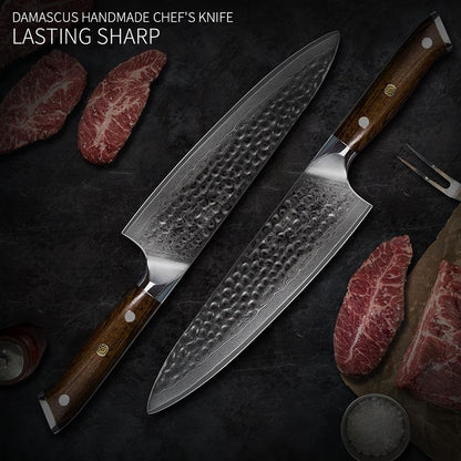 6.5 Inch Full Tang 73 Layers Damascus Steel Chef Knife,VG10 Steel Core, Iron Wood