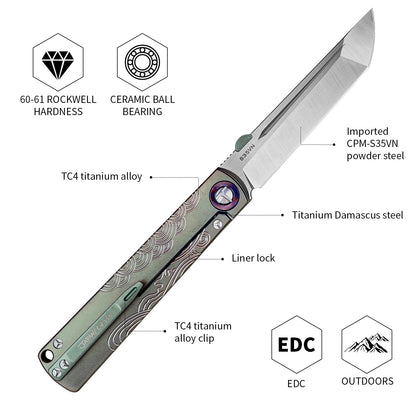 Multipurpose Folding Pocket Knife,CPM-S35VN Powder Steel, TC4 Titanium Alloy Handle