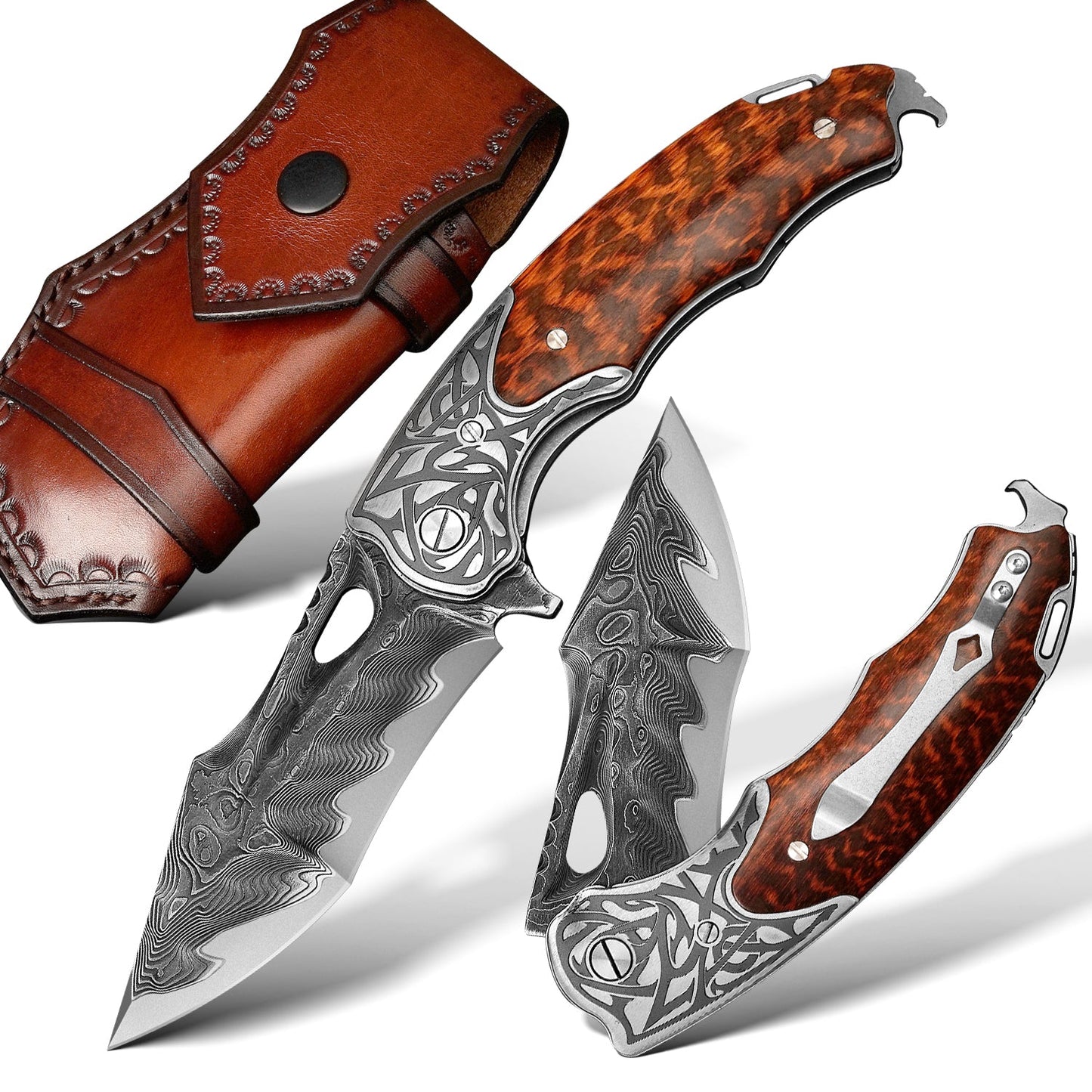 3.9 Inch Outdoor Pocket Knife,VG10 Core Damascus Steel, Snakewood Handle