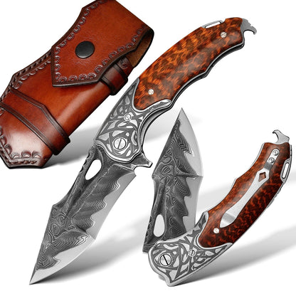 SPIRIT DEED 3.9 Inch Outdoor Pocket Knife,VG10 Core Damascus Steel, Snakewood Handle